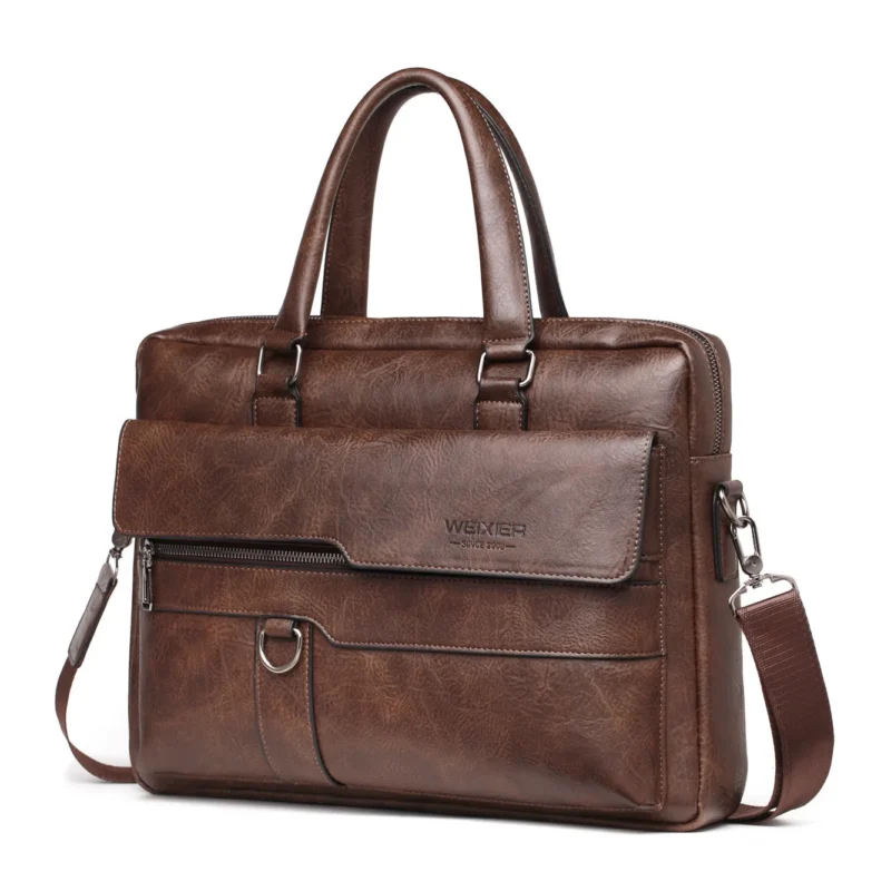 Executive PU Leather Briefcase with Laptop Compartment and Organizer Pockets for Men - Image 4