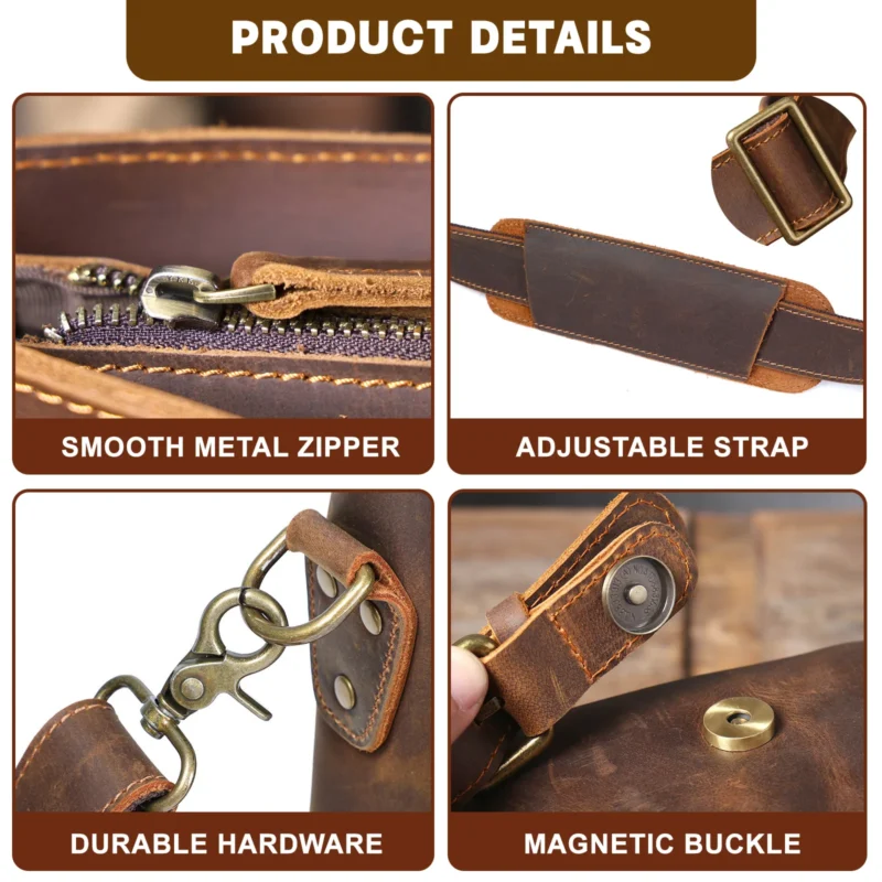 Full Grain Leather Briefcase for Men - Vintage Cowhide Laptop Messenger Bag with Multiple Compartments - Image 4