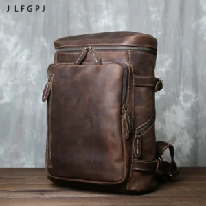 Full Grain Crazy Horse Leather Backpack for Men - Vintage Professional Laptop Bag with Large Capacity