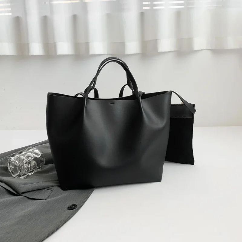 Faux Leather Tote Work Bag with Pouch - Professional Large Capacity Shoulder Handbag for Women - Image 4