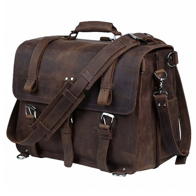 Full Grain Crazy Horse Leather Briefcase with 15.6" Laptop Compartment for Men - Vintage Executive Business Bag - Image 7