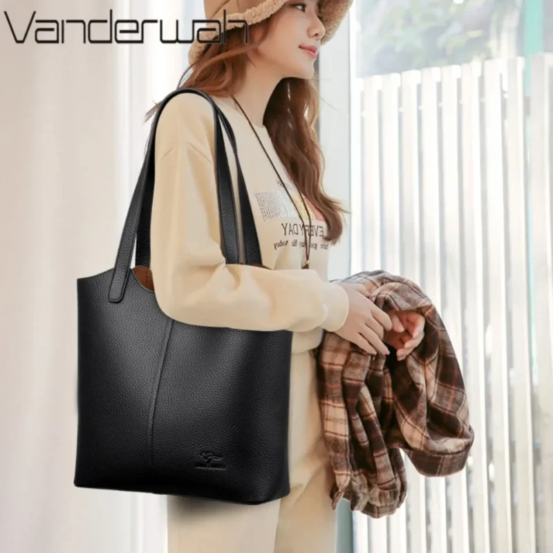 Vegan Leather Shoulder Tote Bag for Women - Professional Casual Handbag with Interior Organization - Image 3