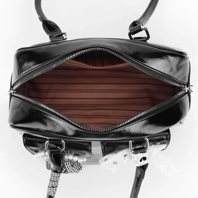 Y2K Bow Knot PU Leather Shoulder Bag - Sweet Underarm Tote with Double Pockets for Women - Image 5