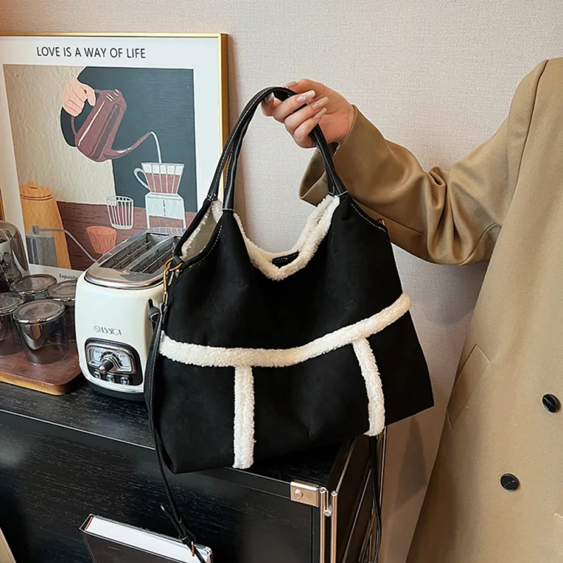 Premium Faux Suede Work Tote Soft Bucket Handbag for Women - Professional Fashion Shoulder Bag - Image 2
