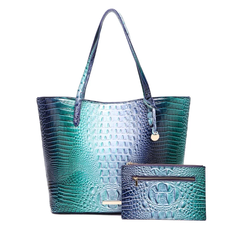 Crocodile Pattern Vegan Leather Work Tote with Matching Pouch - Professional Women's Shoulder Bag - Image 20