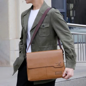 Vintage PU Leather Business Briefcase for Men - Professional Document Messenger with Multiple Compartments