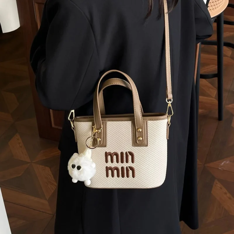 Vegan Leather Color-Block Bucket Tote with Adjustable Crossbody Strap for Work & Weekend - Image 2