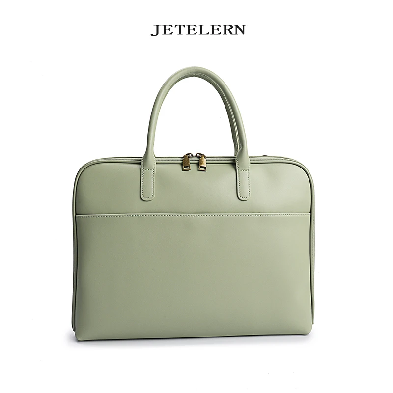 Professional women's leather briefcase demonstrating versatile styling options