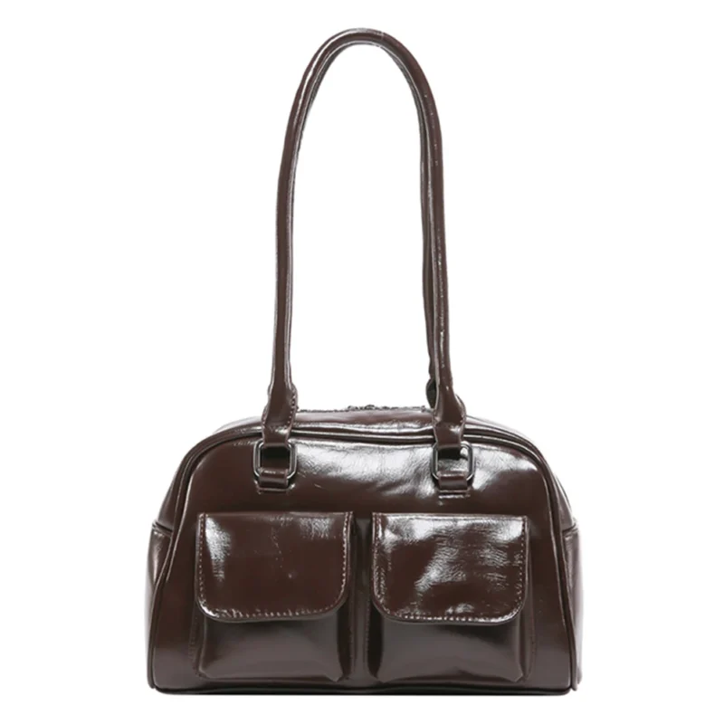 Y2K Bow Knot PU Leather Shoulder Bag - Sweet Underarm Tote with Double Pockets for Women - Image 9