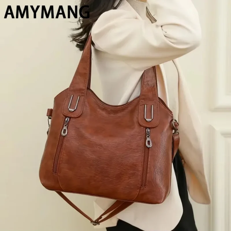 Vegan Leather Tote Bag with Multiple Compartments for Women - Professional Everyday Shoulder Messenger - Image 2