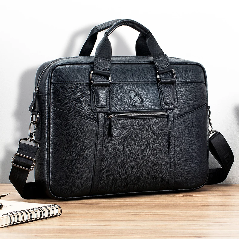 Classic black leather briefcase for formal professional settings