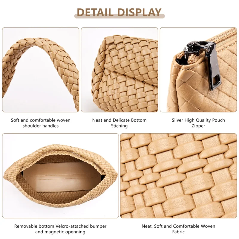 Vegan Leather Woven Tote Bag with Shoulder Straps for Women - Professional Work and Travel Handbag - Image 4