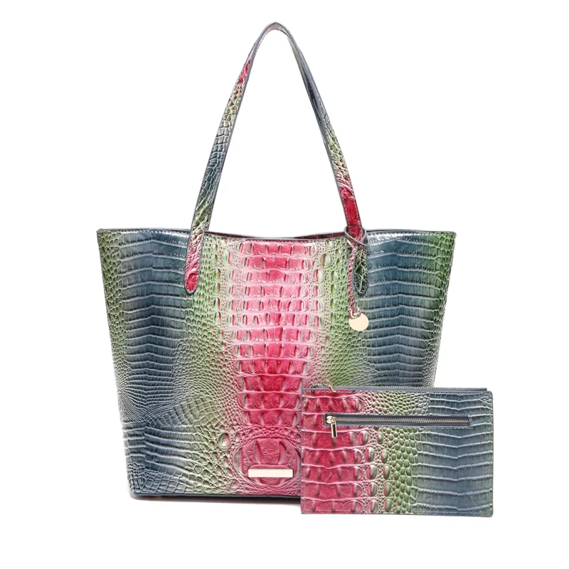 Crocodile Pattern Vegan Leather Work Tote with Matching Pouch - Professional Women's Shoulder Bag - Image 19