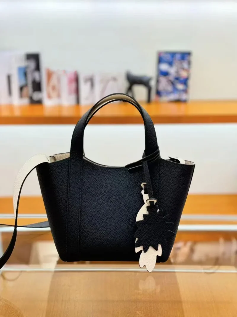 Full Grain Leather Bucket Handbag with Lychee Pattern for Women - Large Capacity Fashion Tote - Image 12