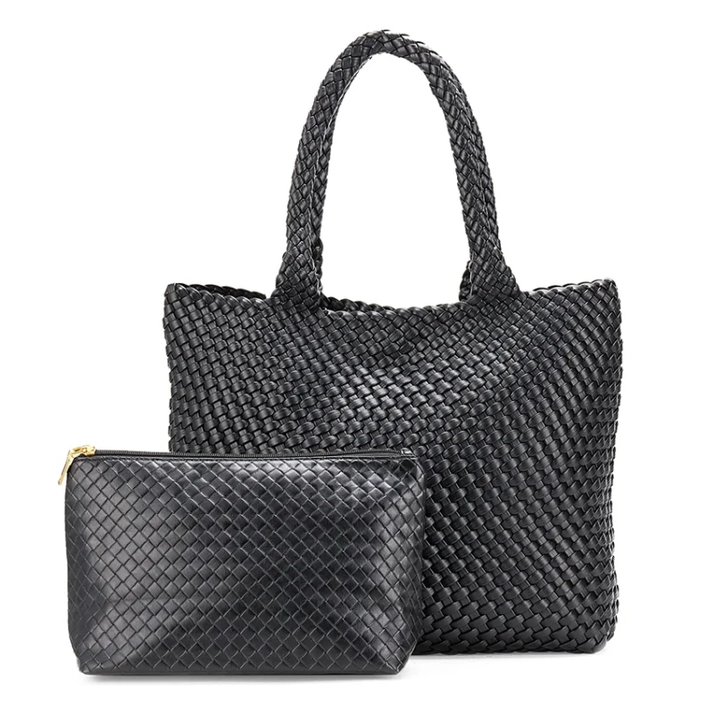 Woven Vegan Leather Tote Bag - Large Capacity Fashion Shoulder Purse for Women - Image 7