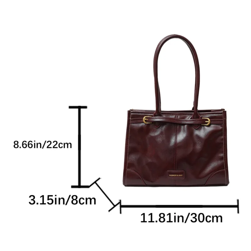 Premium PU Leather Work Tote Bag with Shoulder Straps - Professional Red Commuter Handbag for Women - Image 6