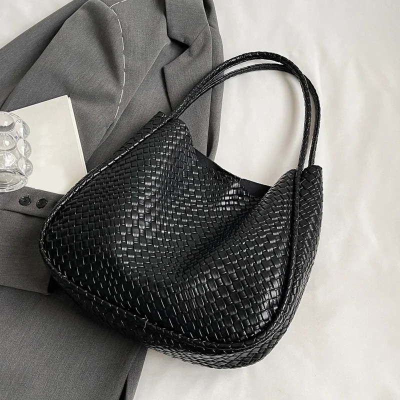 Vegan Leather Woven Tote Bag with Zipper Closure - Professional Work Shopper with Large Capacity - Image 7