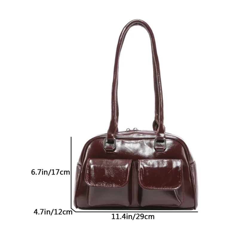 Y2K Aesthetic Red PU Leather Shoulder Bag with Top Handle for Women - Fashion Tote Purse - Image 10