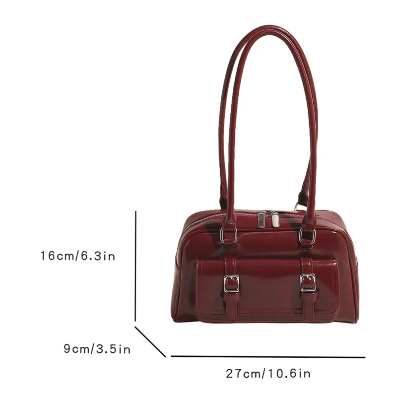 Y2K Aesthetic Red PU Leather Shoulder Bag with Top Handle for Women - Fashion Tote Purse - Image 16