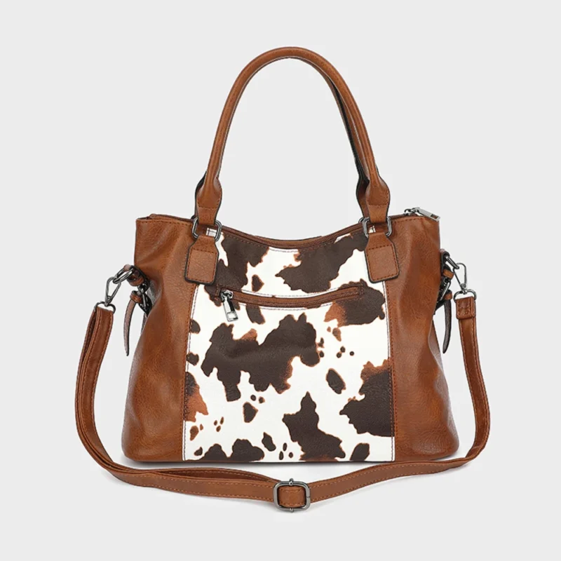 PU Leather Work Tote Bag Set with Cow Print Pattern - Professional 2-Piece Shoulder Bag with Multi-Pockets - Image 5
