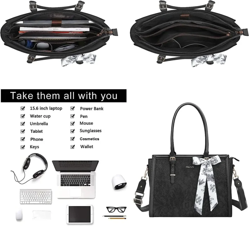 Professional PU Leather Laptop Tote Bag for Women - 15.6 Inch Notebook Shoulder Bag with Organizers - Image 2