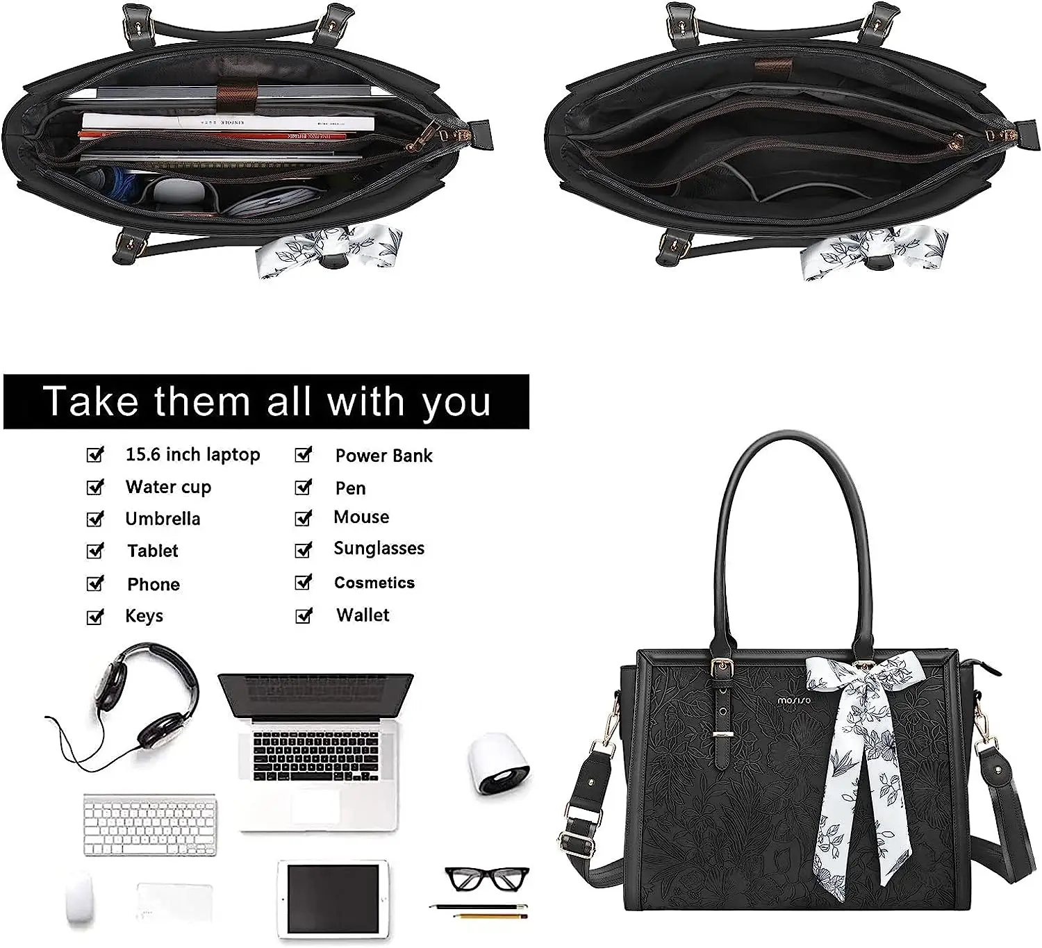 Professional woman with elegant leather business tote