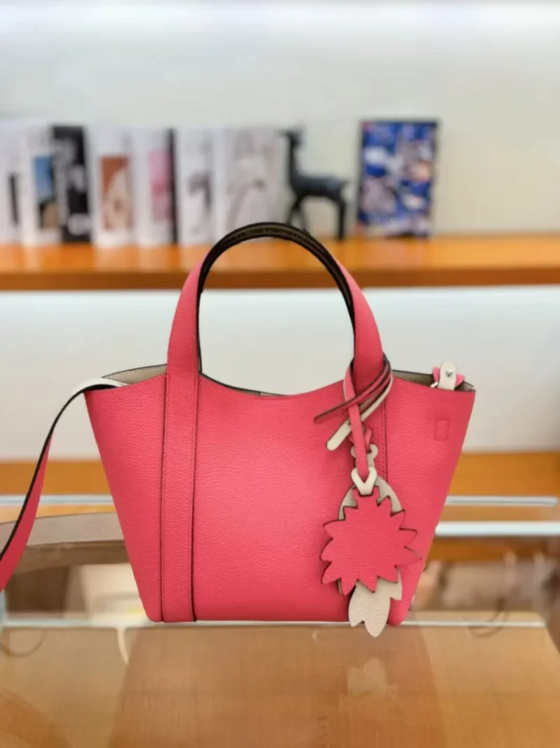 Full Grain Leather Bucket Handbag with Lychee Pattern for Women - Large Capacity Fashion Tote - Image 14