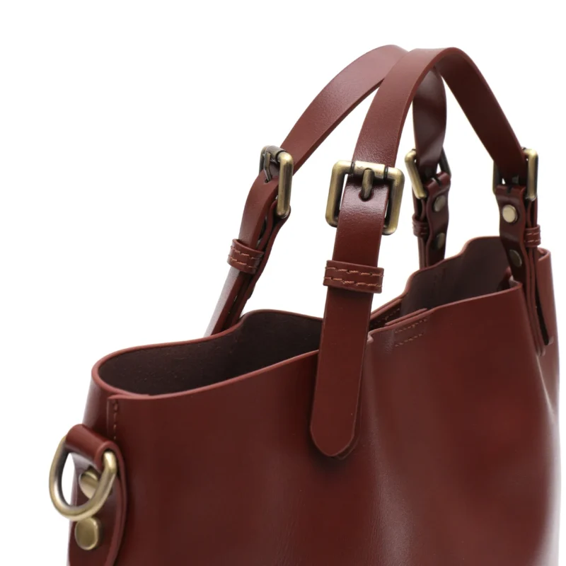 Genuine Leather Minimalist Tote Bag with Zip Liner - Vintage Elegant Work Purse for Women - Image 4