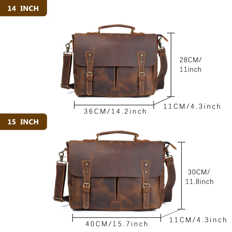 Full Grain Leather Briefcase for Men - Vintage Cowhide Laptop Messenger Bag with Multiple Compartments - Image 6