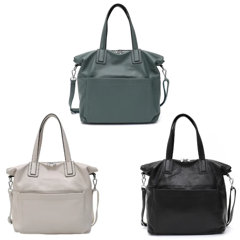 Genuine Leather Work Tote Bag with Compartments for Women - Professional Commuter Shoulder Handbag - Image 2