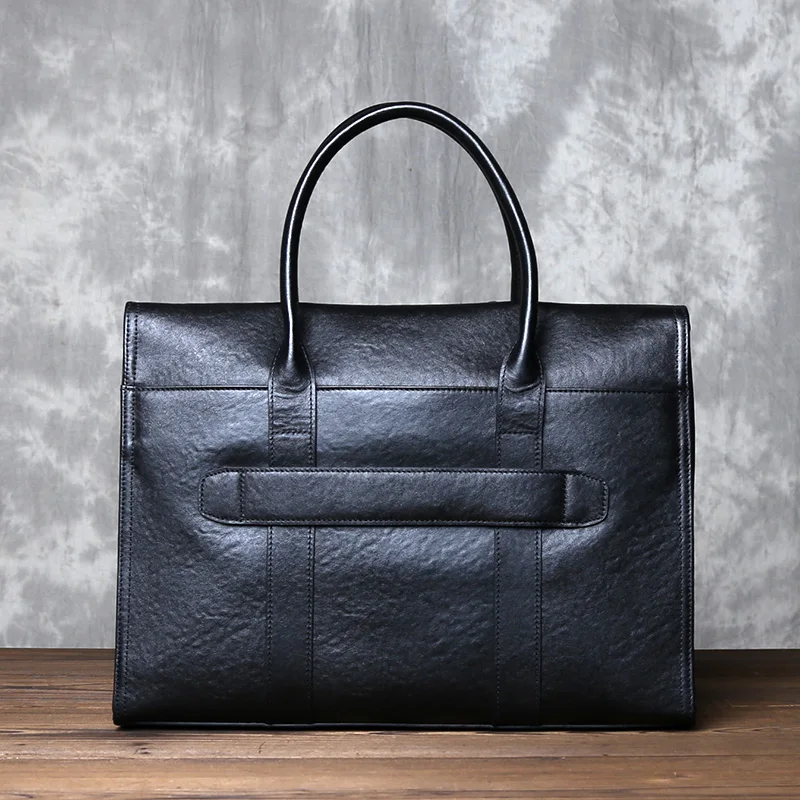 Various leather briefcase styles arranged for different professional meeting contexts