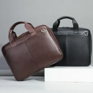 Full Grain Leather Executive Briefcase with 15-Inch Laptop Compartment - Professional Business Bag for Men