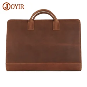 Genuine Crazy Horse Leather Briefcase with 15.6" Laptop Compartment - Vintage Business Portfolio Organizer