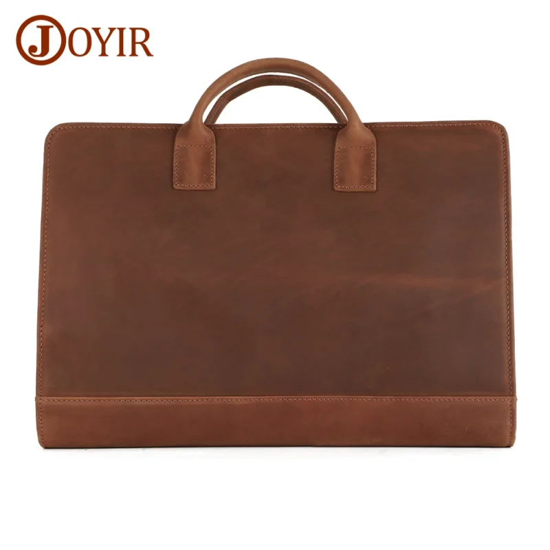 Genuine Crazy Horse Leather Briefcase with 15.6" Laptop Compartment - Vintage Business Portfolio Organizer