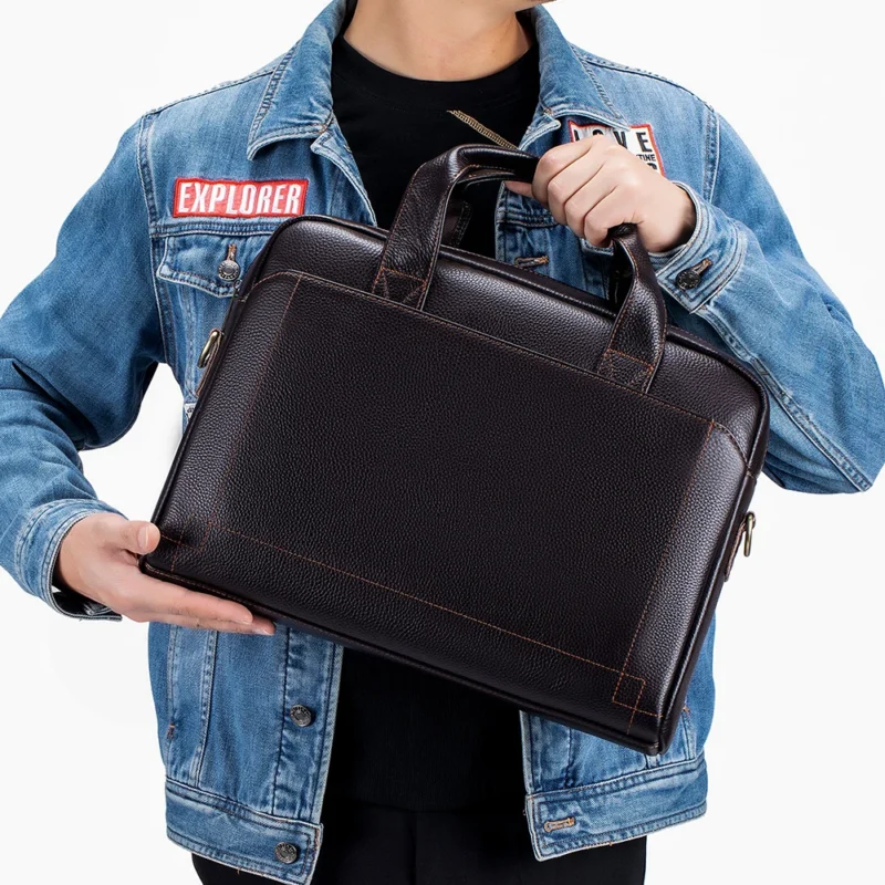 Full Grain Cowhide Leather Briefcase with Laptop Compartment - Professional Business Messenger Bag - Image 3