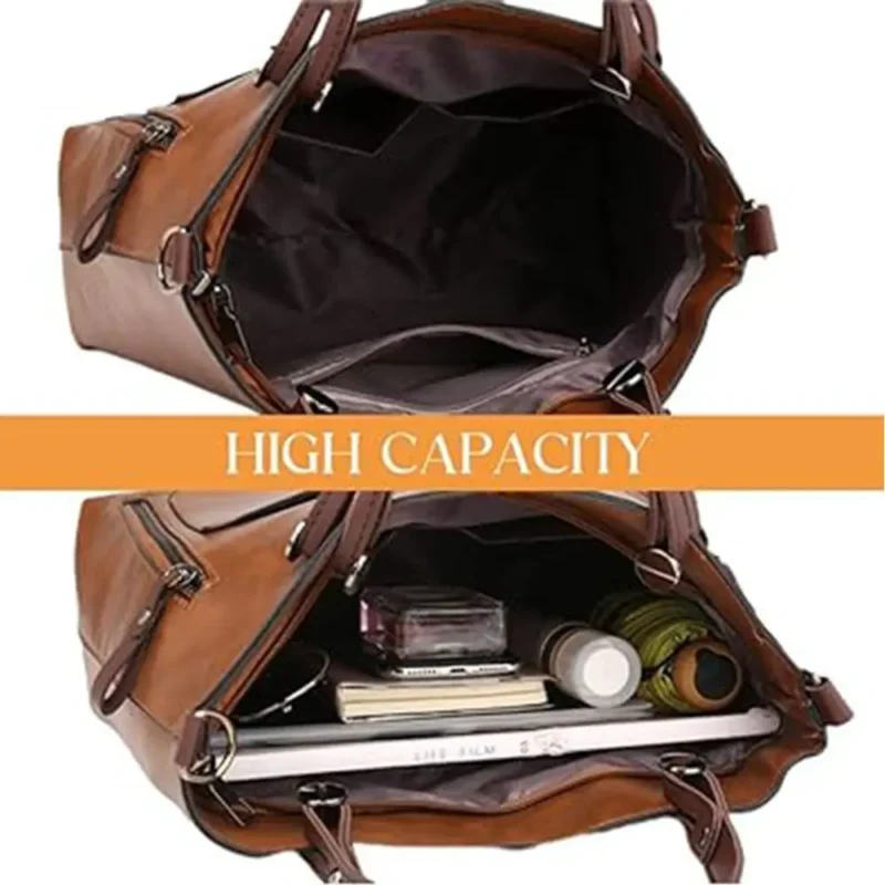 Vintage PU Leather Work Tote Bag with Multi-Pockets for Women - Professional Large Capacity Shoulder Bag - Image 5