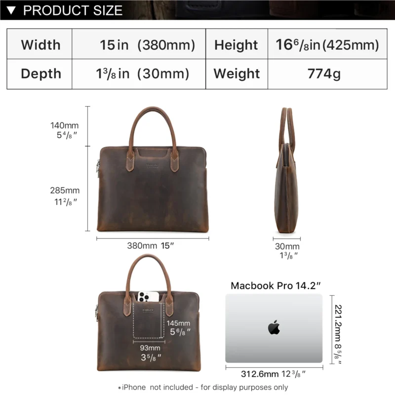 Full Grain Cowhide Leather Business Briefcase with Laptop Compartment - Professional Organizer for Men - Image 4