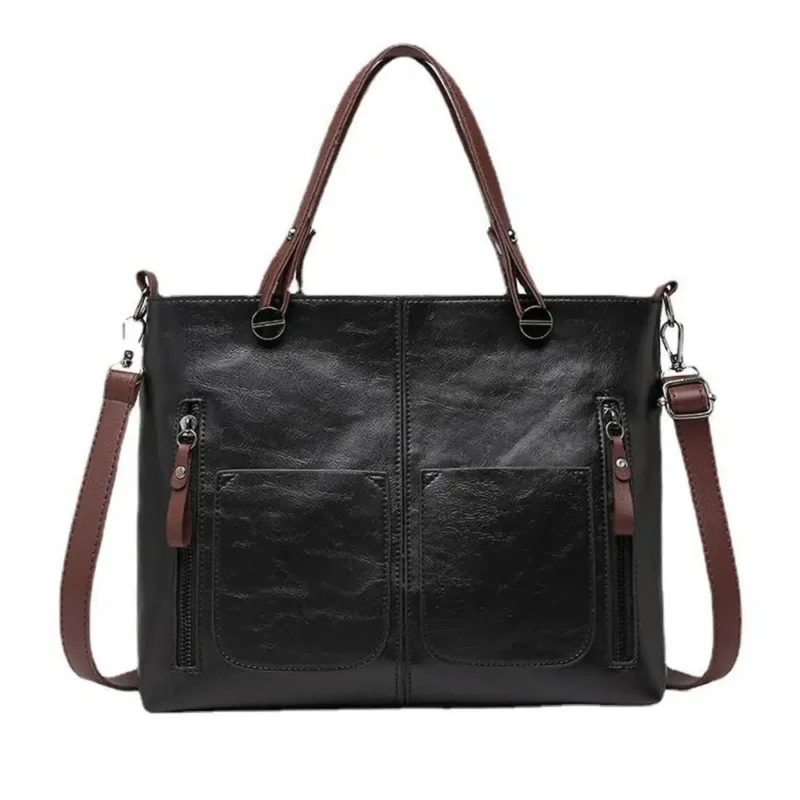 Vintage PU Leather Work Tote Bag with Multi-Pockets for Women - Professional Large Capacity Shoulder Bag - Image 8