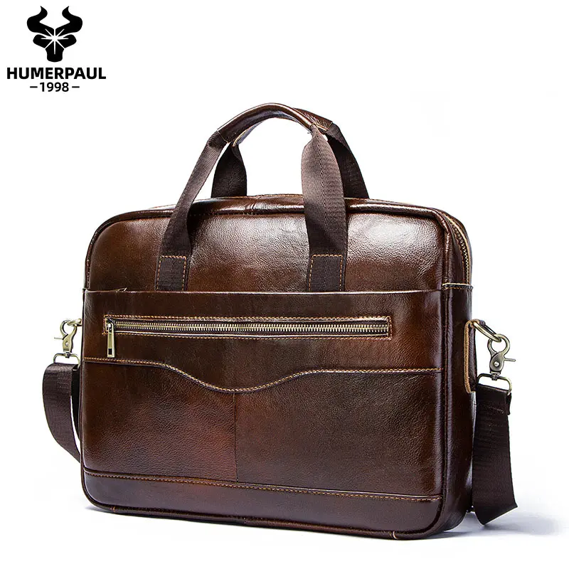 Full grain leather briefcase showing professional application of premium leather