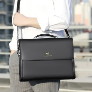 Professional PU Leather Briefcase for Men - Business Document Carrier with Laptop Compartment