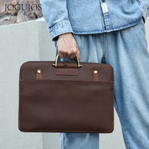 Full Grain Leather Briefcase with 15.6" Laptop Compartment - Classic Business Attache Case