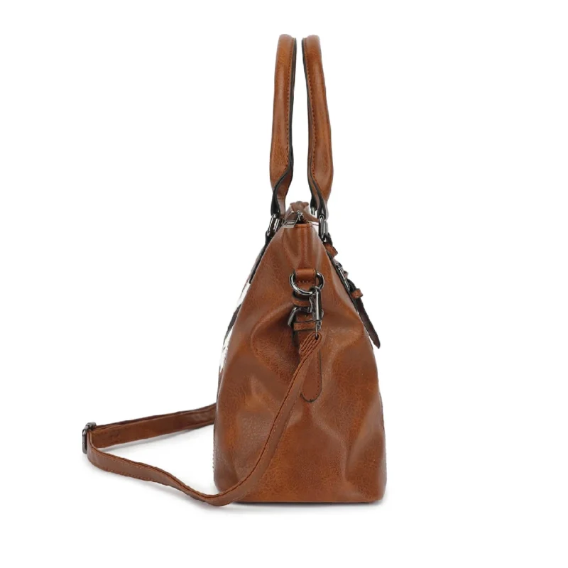 PU Leather Cow Pattern Work Tote Bag with Multi-Pockets for Women - Professional Designer Shoulder Bag - Image 5