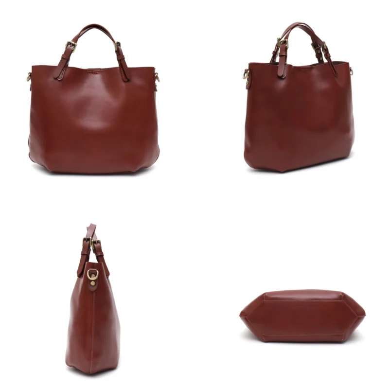 Genuine Leather Minimalist Tote Bag with Zip Liner - Vintage Elegant Work Purse for Women - Image 5