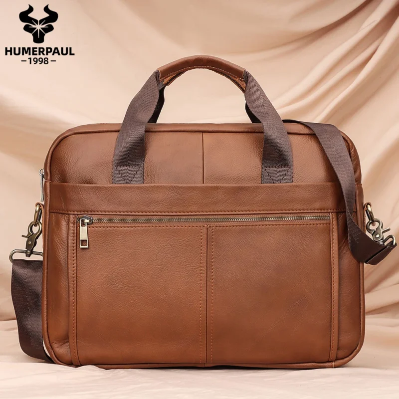 Full Grain Cow Leather Briefcase for Men - Professional Business Laptop Messenger Bag - Image 2