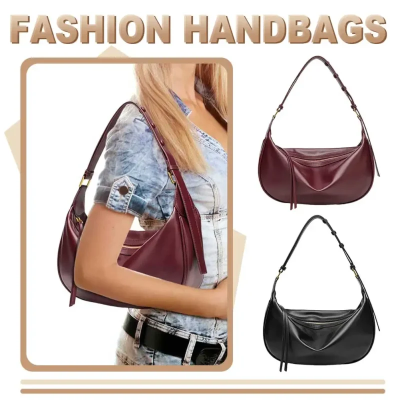 Vegan Leather Hobo Shoulder Bag with Zipper Closure - Stylish Professional Top Handle Purse - Image 3