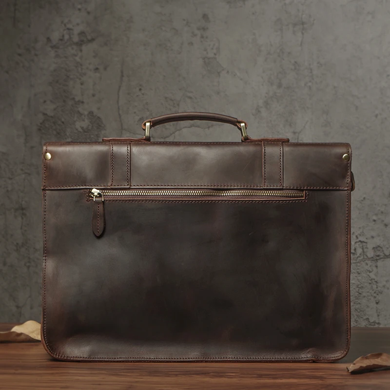 Full grain leather briefcase showcasing quality construction and hardware details