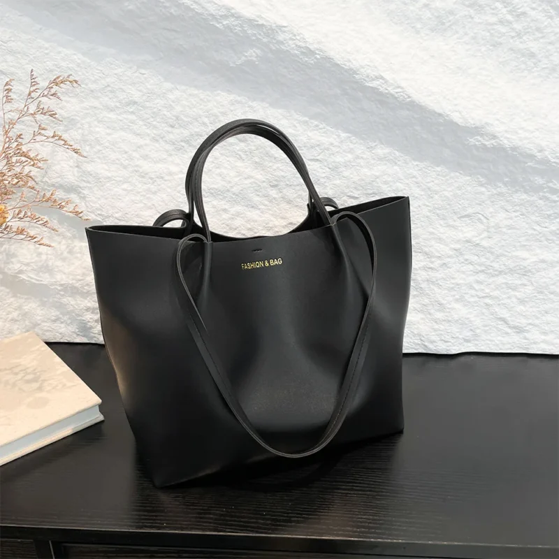 Faux Leather Tote Work Bag with Pouch - Professional Large Capacity Shoulder Handbag for Women - Image 2