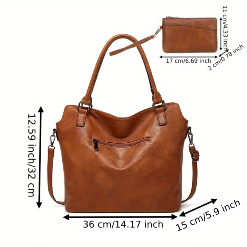 PU Leather 2-Piece Tote Bag Set - Professional Work Bags with Multi-Pockets for Women - Image 3