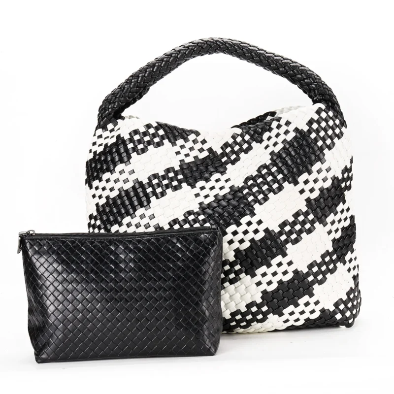 Vegan Leather Woven Tote Bag with Shoulder Straps for Women - Professional Work and Travel Handbag - Image 8