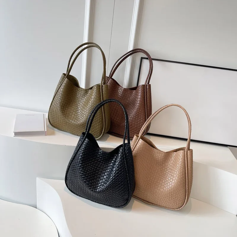 Vegan Leather Woven Tote Bag with Zipper Closure - Professional Work Shopper with Large Capacity - Image 5